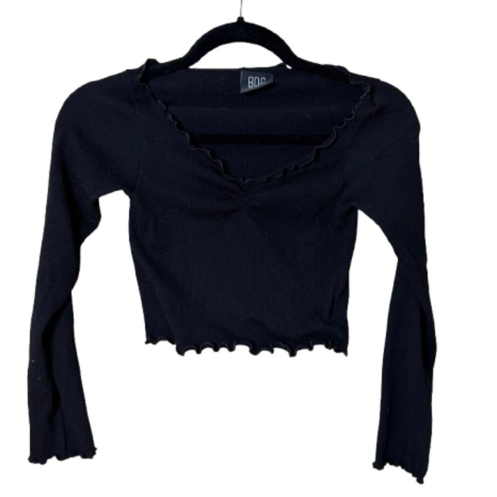 Urban Outfitters BDG Lettuce Edged Ribbed Crop Top Long Sleeve Size Small - Picture 2 of 8